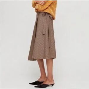 Aritzia Wilfred Belle Asymmetric Heritage Check Midi Wrap Skirt